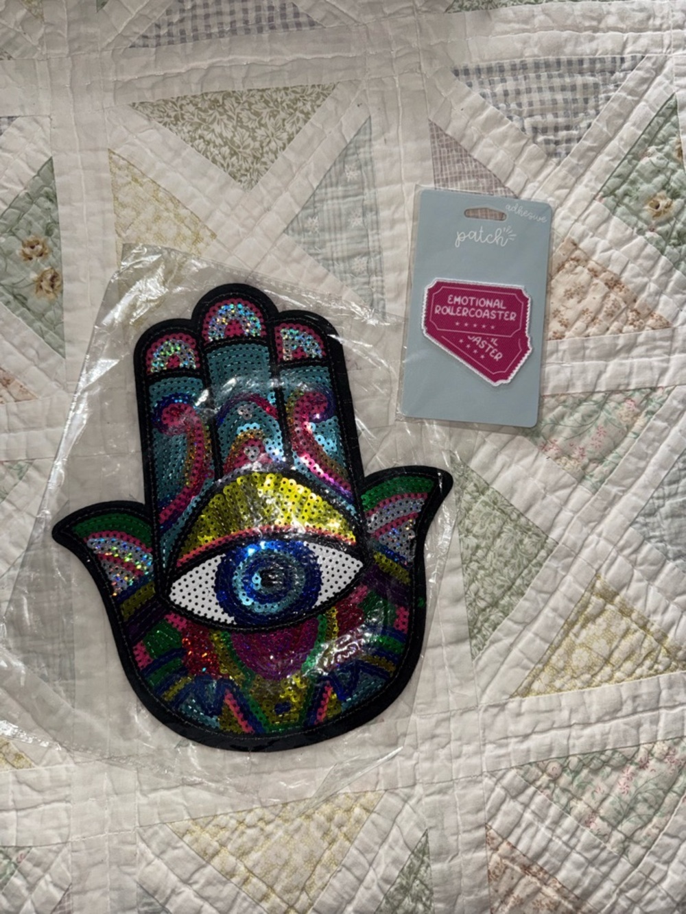 Boho Patch Bundle Hamsa Evil Eye Sequin + Emotional Rollercoaster Patches